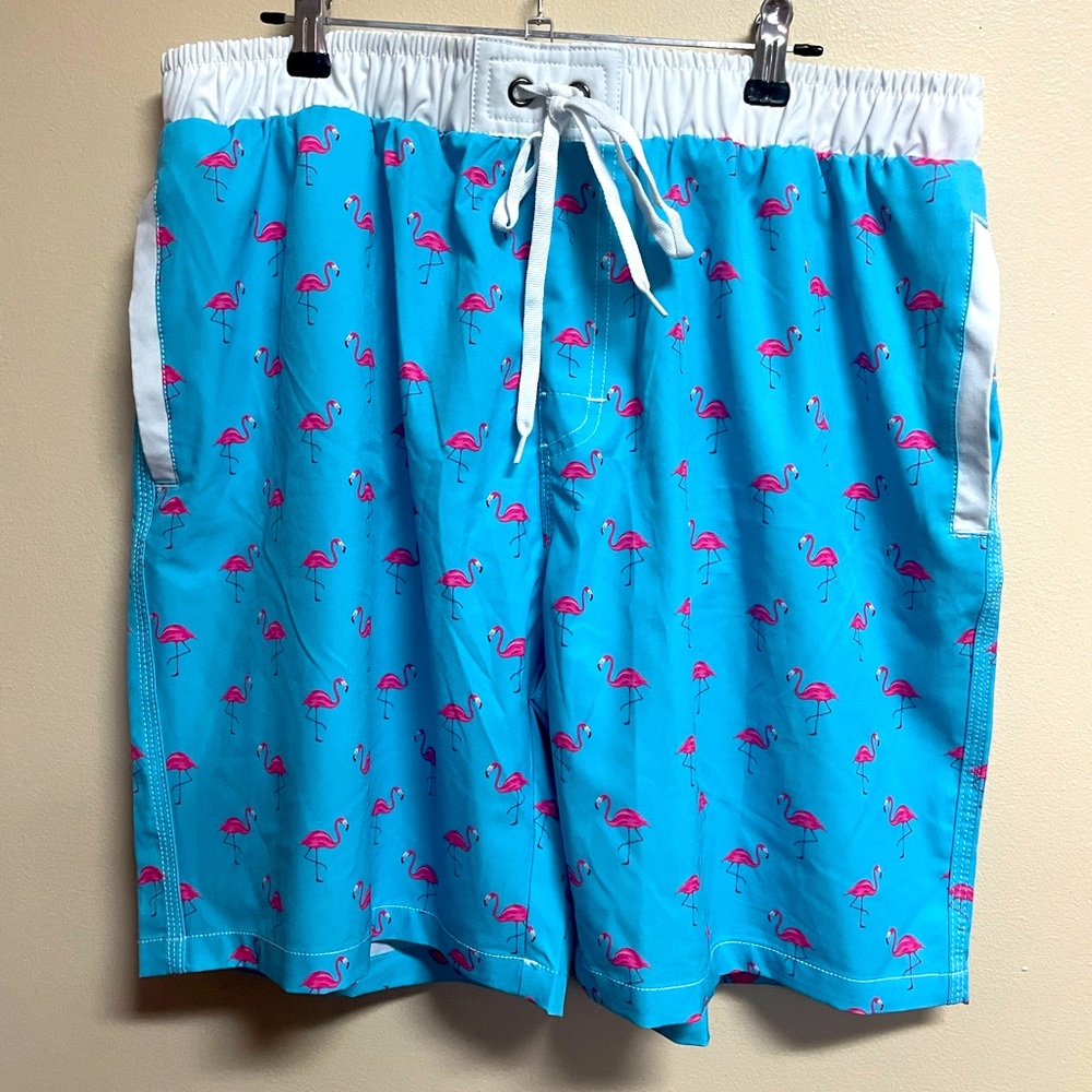Nonwe Board Shorts Swim Trunks Blue with Flamingoes Size 36